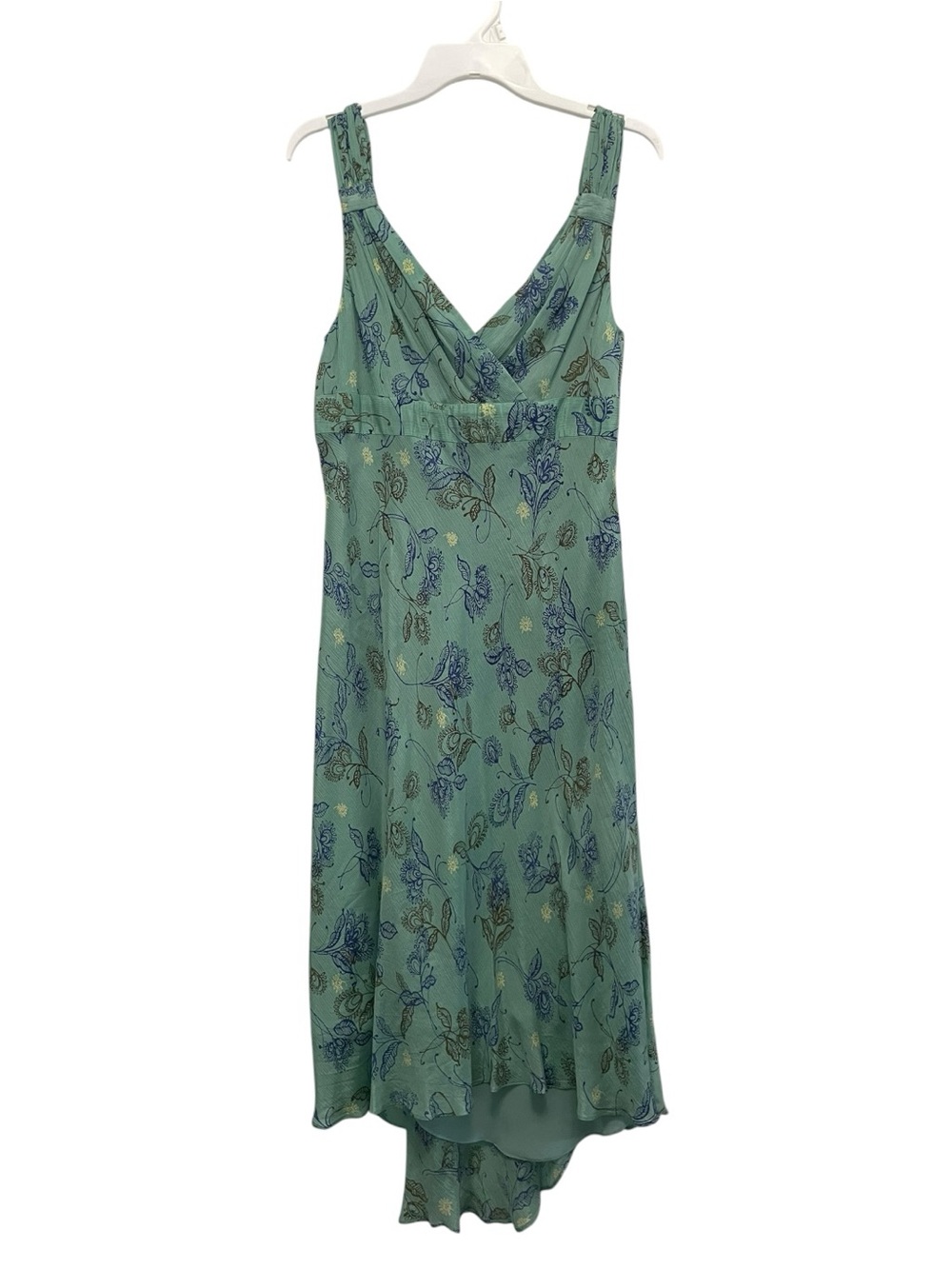 Due Per Due Silk Chiffon Green Ruffle Paisley Midi Dress Sz 10 Fairycore Y2K